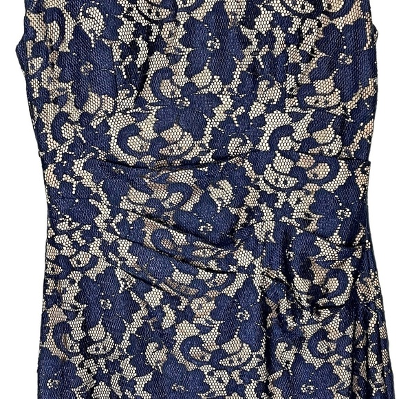 ELIZA J LACE ILLUSION YOKE FLORAL LACE CAP SLEEVE KEYHOLE RUCHED MAXI DRESS GOWN - Picture 9 of 14